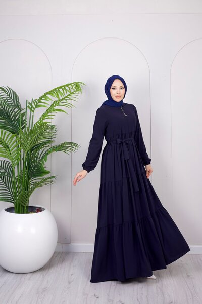 Dayfabric 3 Katlı Elbise Görünümlü Ferace | Lacivert
