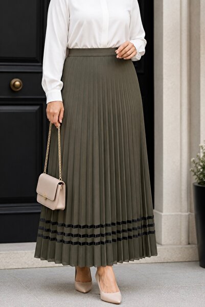 İmajButik Green Pleated Skirt with Elastic Waistband