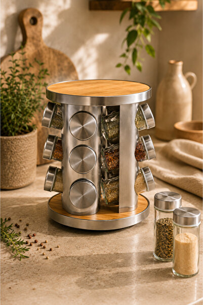 Tutku Home 12'li Dönen Standlı Cam Baharatlık Yuvarlak (120 Ml x 12)
