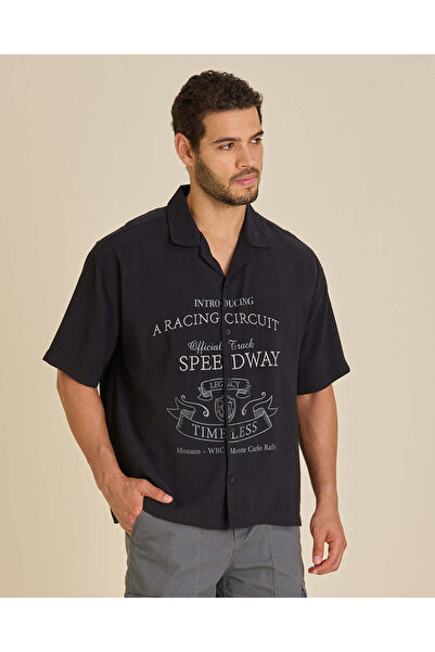 REDTAG Men Navy Embellished Short Sleeve Shirt