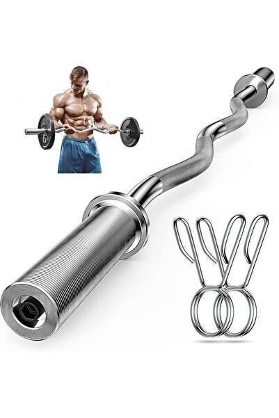 miracle fitness قضيب تمارين EZ Curl بطول 4 أقدام بحجم أولمبي مع أطواق تثبيت