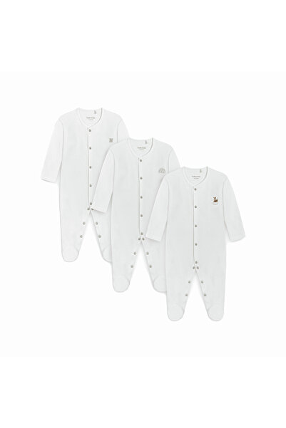 Nubo Baby %100 Pamuk 3'lü Nakışlı Pijama Tulum Seti