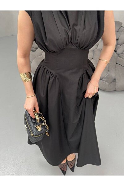 salome butik MİDİ BOY DRAPE DETAYLI ELBİSE