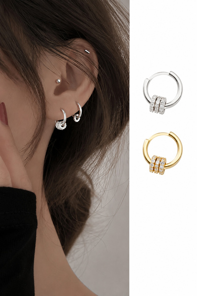 TREND COLLECTİON أقراط فضية دائرية مرصعة بحجر الزركون للنساء