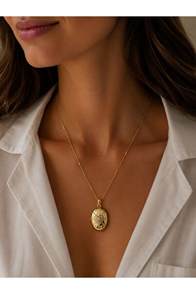 stainless steell Openable Vintage Steel Necklace with Gold Cover