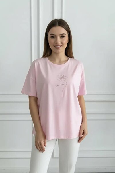 yb yağmur butik Μπλουζάκι με κέντημα λουλουδιών στο μπροστινό μέρος