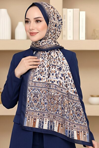 hadiora Women's Navy Blue White Floral Patterned Soft Shawl