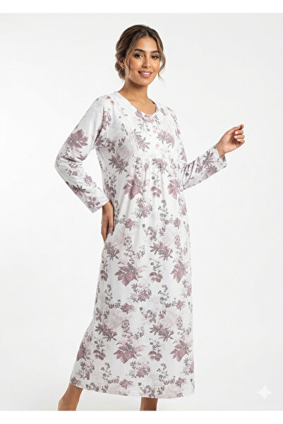 Noom Nightwear Long Cotton Nightgown with Floral Print
