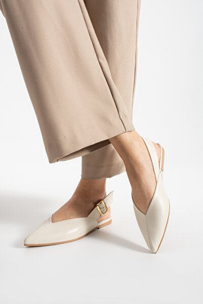 LORENN SHOES Fiona Beige Matte Pointed Toe Belt Detailed Short Heeled Women's...