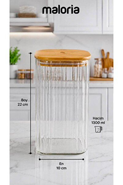 Maloria Square Bamboo Lid Crystal Striped Jar