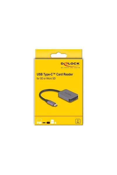 DELOCK Cititor de carduri USB Type-C pentru carduri de memorie SD sau Micro S...