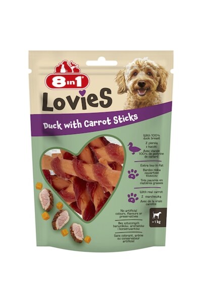 8in1 LOVIES Duck&Carrot Sticks Dog Treats 80g