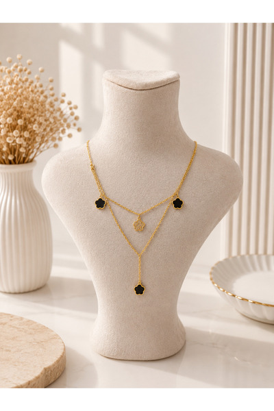 Lilith Takı 🖤   Black Clover Detailed Layered Gold Necklace – Elegant and St...