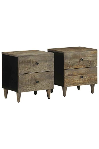vidaxl Noptiere 2 buc Gri deschis 40x33x46 cm Lemn masiv de mango