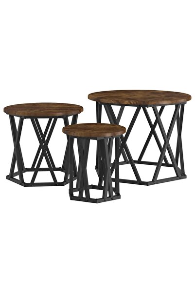 vidaxl Masă laterală nesting 3 pcs Stejar fumuriu