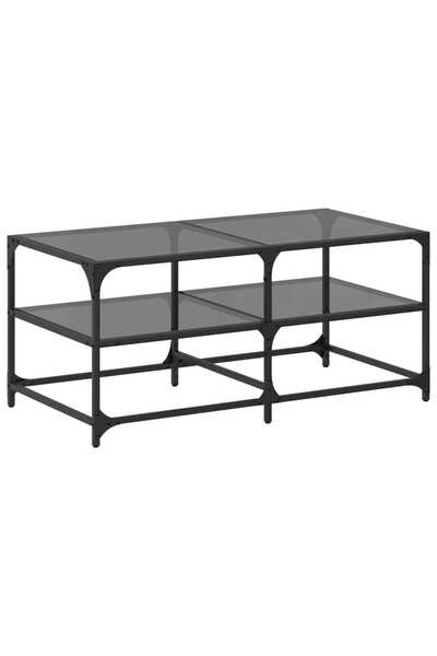 vidaxl Măsuță de cafea cu blat din sticlă neagră 98,5x50x45 cm oțel