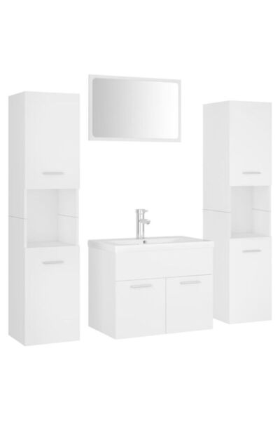 vidaxl Set mobilier de baie, alb, lemn prelucrat