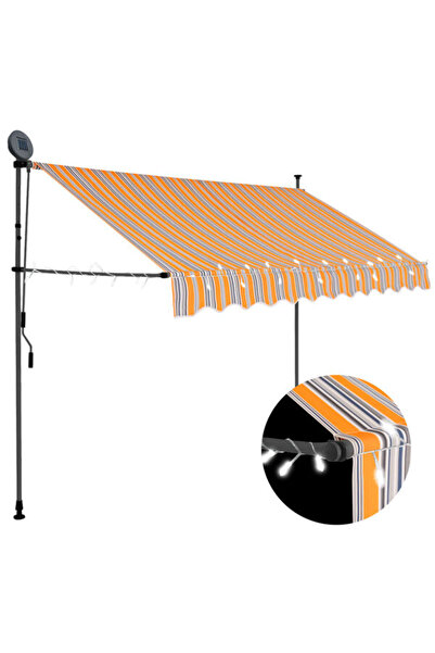 vidaxl Copertină retractabilă manuală cu LED, galben și albastru, 250 cm