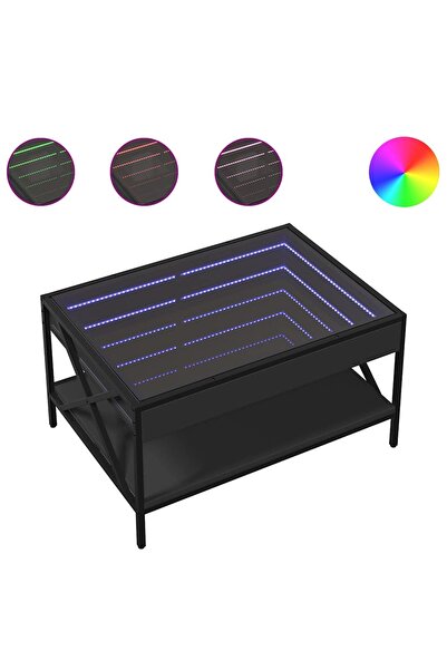 vidaxl Măsuță de cafea cu LED infinity, negru, 70x50x38 cm