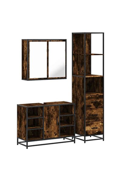 vidaxl Set mobilier baie din 3 piese, stejar afumat, lemn prelucrat