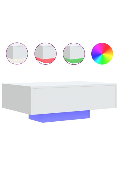vidaxl Măsuță de cafea cu lumini LED, alb, 85x55x31 cm