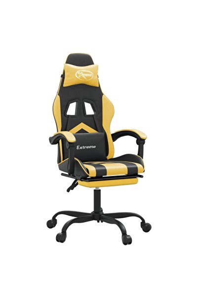 vidaxl Scaun de gaming cu suport picioare negru/auriu, piele ecologică