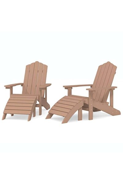 vidaxl Scaune de grădină Adirondack cu taburete, 2 buc., maro, HDPE