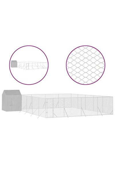 vidaxl Cușcă de exterior pentru câini cu acoperiș, argintie, 10 x 10 x 2.5 m,...