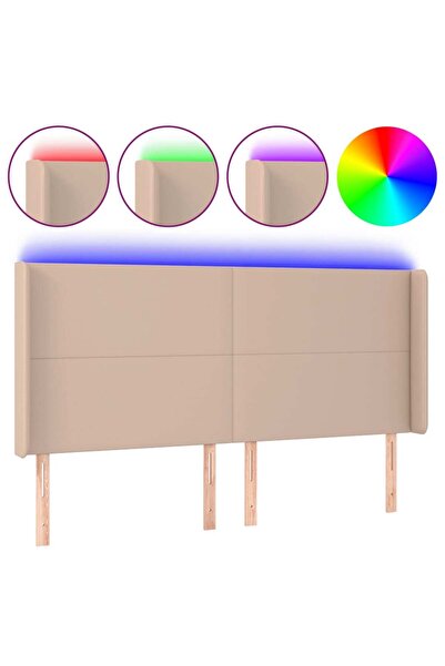 vidaxl Tăblie de pat cu LED, cappuccino, 203x16x118/128 cm, piele