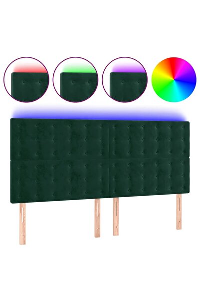 vidaxl Tăblie de pat cu LED, verde închis, 180x5x118/128 cm, catifea