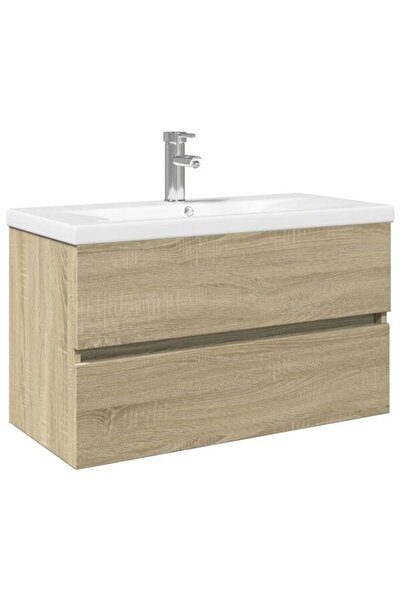 vidaxl Set mobilier de baie, 2 piese, ceramică și lemn prelucrat