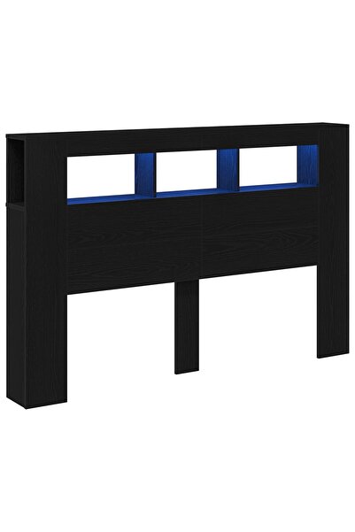 vidaxl Tăblie LED Stejar negru 160 x 18.5 x 103.5 cm Lemn compozit