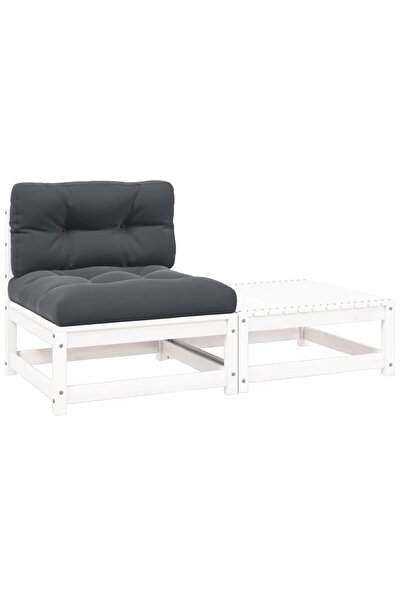 vidaxl Set mobilier de grădină cu perne, 2 piese, alb, lemn masiv pin