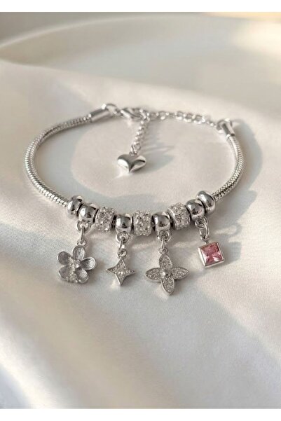 Elifsu Jewelry Steel Bracelet Zircon Stone Charm Bracelet Flower Bracelet – E...