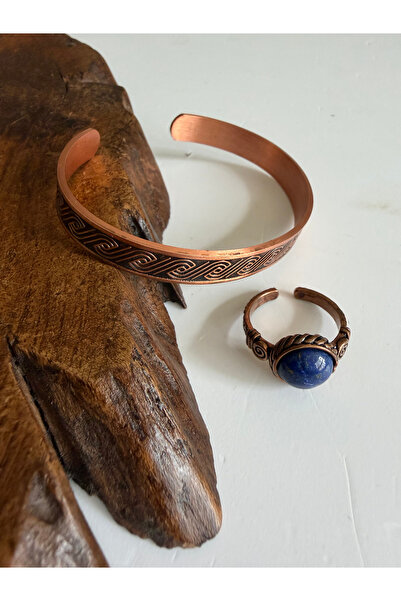 Rupen Kraft Natural lapis lazuli 100% pure copper bracelet & ring set - adjus...
