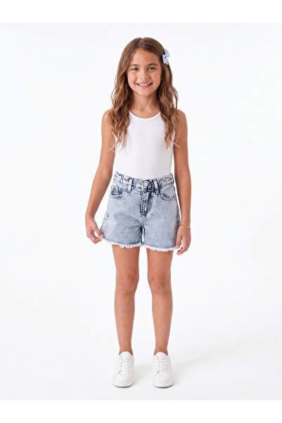 ONLOOX Kız Çocuk Açık Mavi Pamuklu Denim Geniş Paça Regular Fit Paçası Püskül...