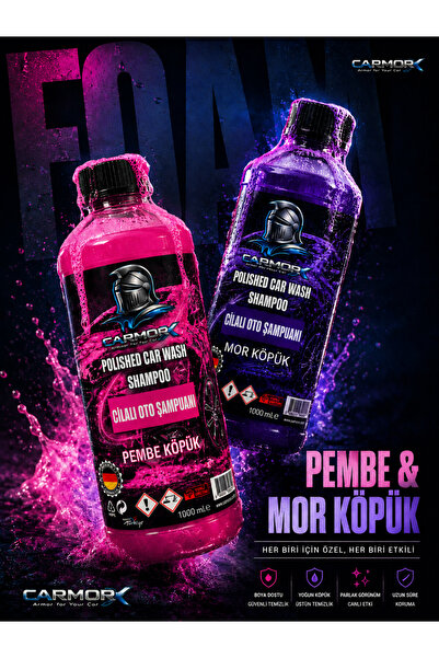 CARMORX Cilalı Oto Şampuan Seti Pembe + Mor 2 x 1 L Yoğun Köpük Parlaklık ve ...