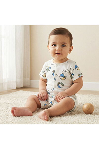 Juniors Round Neck Short Sleeves Romper with Ball Print