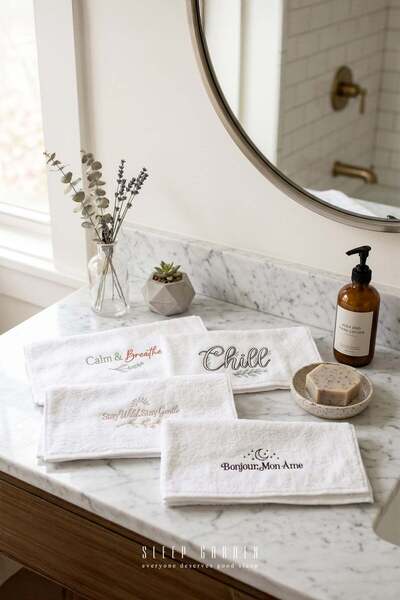 Sleep Garden 100% Cotton Embroidered Design Text Pattern Hand and Face Towel ...
