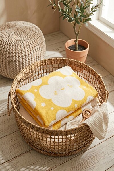 Lorvian Noletti Yellow Cloud Patterned Cotton Soft Baby Blanket