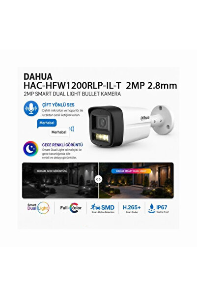 DAHUA HAC-HFW1200RL-IL-T 2.8MM Lens Sesli 2MP 1080P Akıllı Çift Işıklı İki Yö...