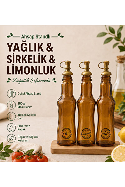 NUHA 250cc 3’lü standlı yağdanlık &Yağlık,Sirkelik,limonluk
