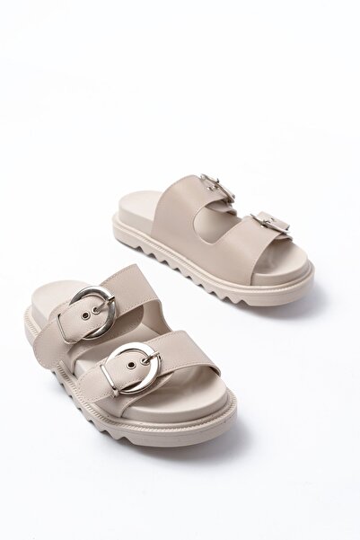 Zerenyus Zri̇n-6010 Beige Daily Women's Slippers with Buckle Accessories