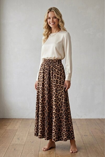 miremiran Leopard Skirt Helen Fabric Thin Draped Lined Inside 95cm Leopard