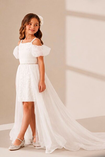 Minigimin Cicileri My Little Girl's Stone Embellished Cape Detailed Evening D...