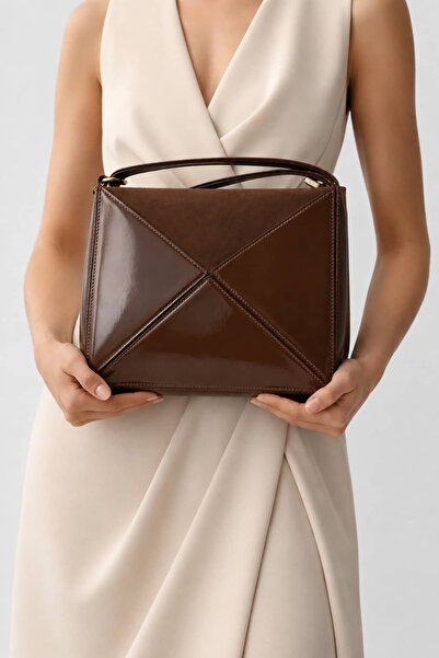 LikeMoon Women's Bag Special Design Geometric Detailed Patent Leather Hand an...