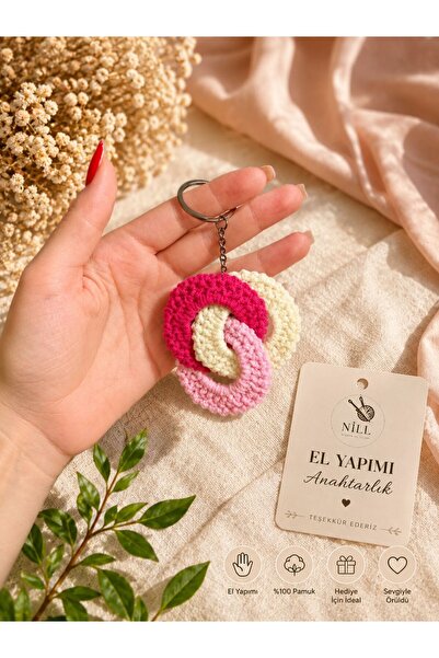 NİLLS 10-Pack Hand-Knitted 10-Piece Gift-Packed Keychain Pink 10-Pack Keychai...