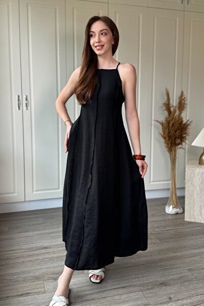 Dilay Gökoğlu Butik Λινό ριγέ φόρεμα μίντι με τιράντες