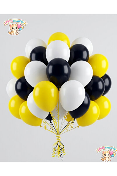 PISPISBALONCUK sarı siyah beyaz balon 15 adet doğum günü babyshower cinsiyet ...