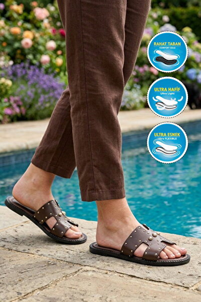 AYAKMOD Brown Thin Sole Lightweight Women's Slippers 120 Z